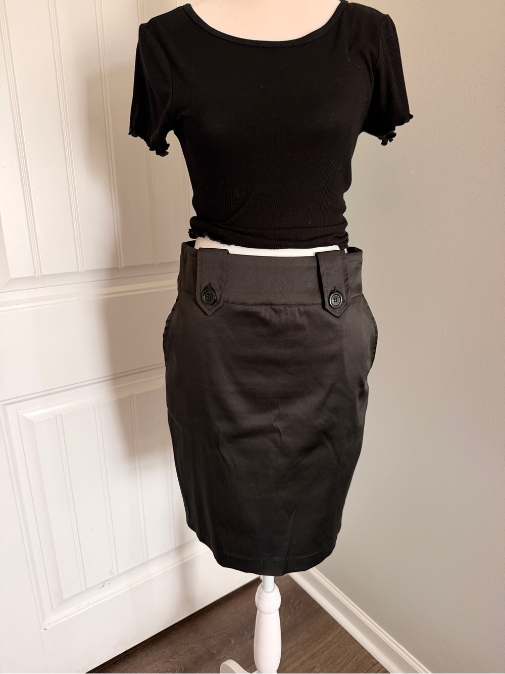Forever 21 Black High-Waist Pencil Skirt with Button Tab Detail